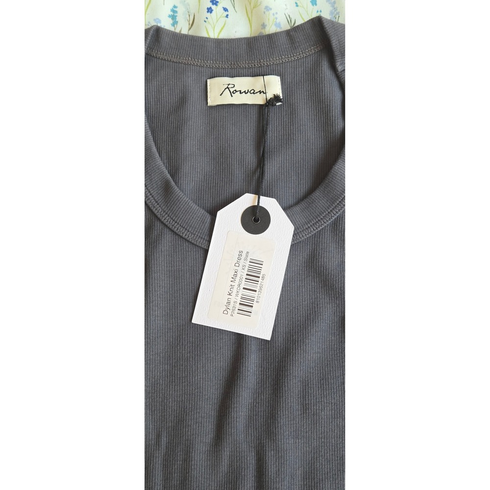 Rowan Dylan Knit Maxi Dress Faded Black Ribbed Side Slit American Made XS - Picture 4 of 10